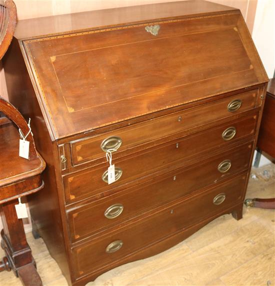 A George III inlaid mahogany bureau W.104cm